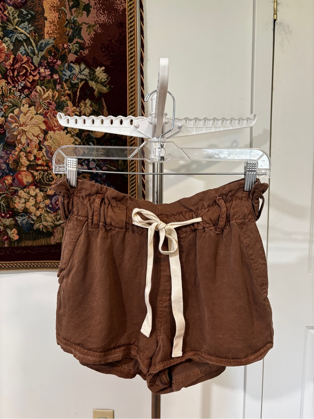 Free People Brown Linen Blend Paperbag Shorts XS Drawstring